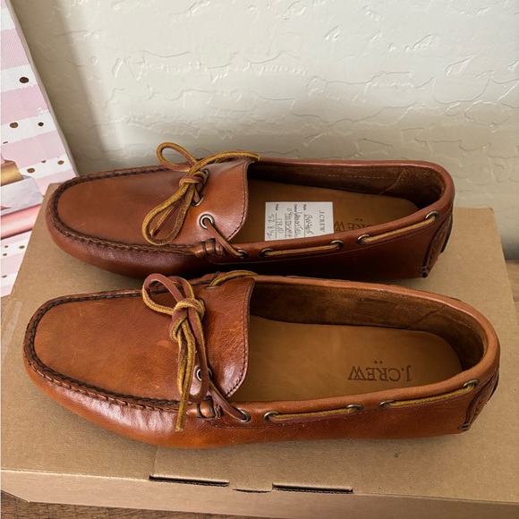 J. Crew Men's Lace Up Driving Moccasin Brown Leather Loafers - Picture 4 of 9